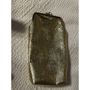 vintage St Thomas gold lame leather coin purse or‎ cigarette holder bag 1960s